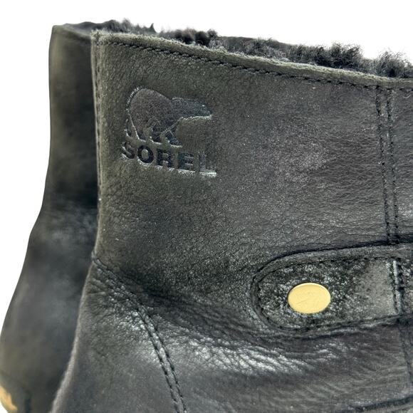 SOREL Addington Shearling Boots SZ 9 Women’s Black Leather Waterproof Lace Up - Picture 3 of 13